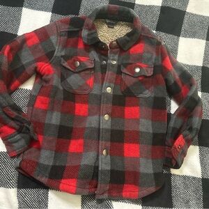 4/$50 Eddie Bauer Red and Gray Plaid Sherpa Lined Fleece Shirt Jacket Boys 4/5